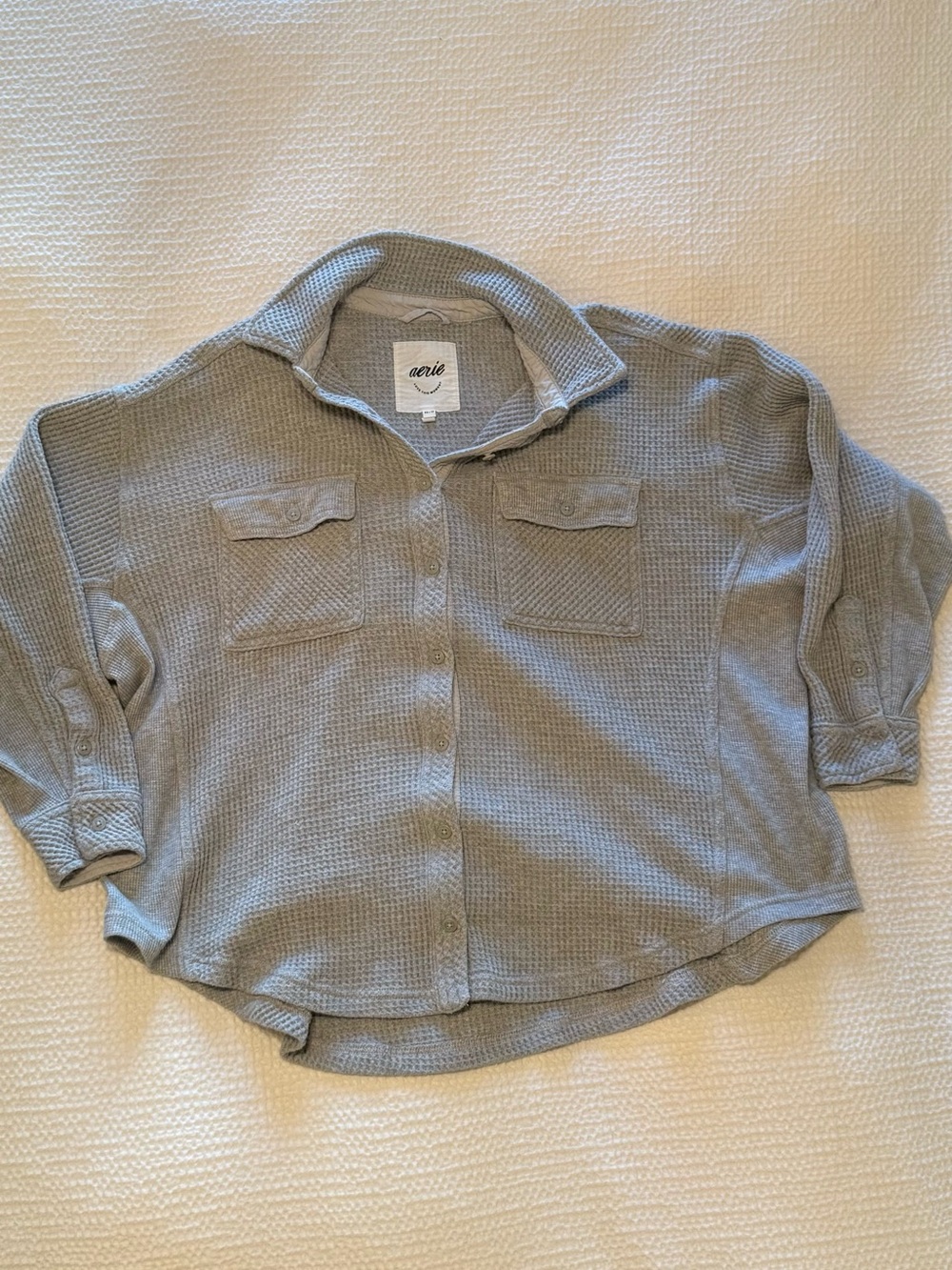 Aerie | Light Gray Waffle Knit Button Down | Size = XS